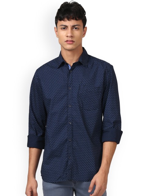 

Parx Men Navy Blue Slim Fit Self Design Casual Shirt