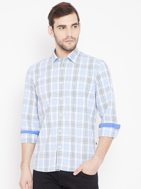 

Parx Men Blue & White Slim Fit Checked Casual Shirt