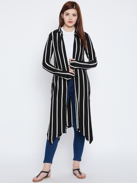 

Hypernation Women Black & White Striped Open Front Shrug