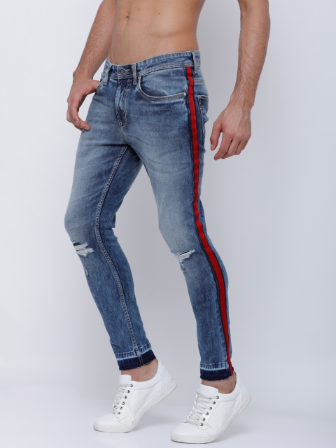 

LOCOMOTIVE Men Blue Tapered Fit Mid-Rise Slash Knee Stretchable Jeans