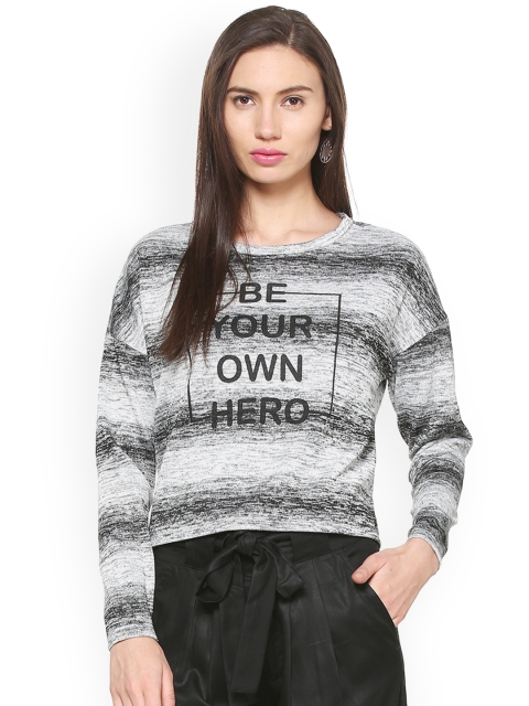 

People Women Grey Striped Round Neck T-shirt