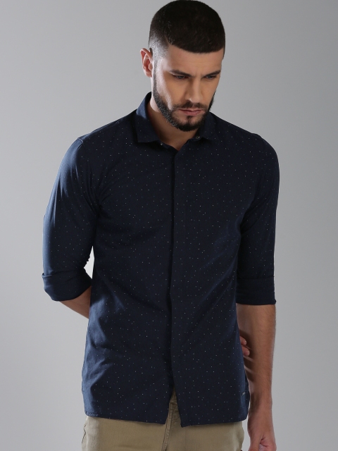 

Bossini Men Navy Blue Slim Fit Printed Casual Shirt