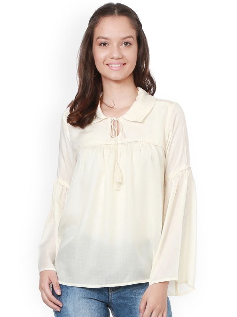 

People Women Cream-Coloured Semi-Sheer Top