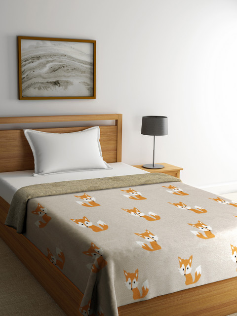 

Pluchi Kids Taupe & Orange Printed AC Room 550 GSM Blanket
