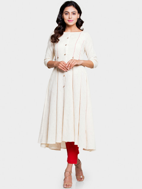 

PINKSKY Women Off-White Woven Design A-Line Kurta