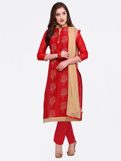 

Rajnandini Red Cotton Blend Unstitched Dress Material