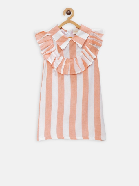 

Fairies Forever Girls Peach-Coloured Striped A-Line Dress