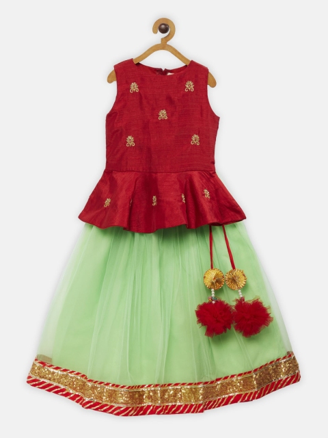 

Fairies Forever Girls Red & Green Solid Top with Skirt