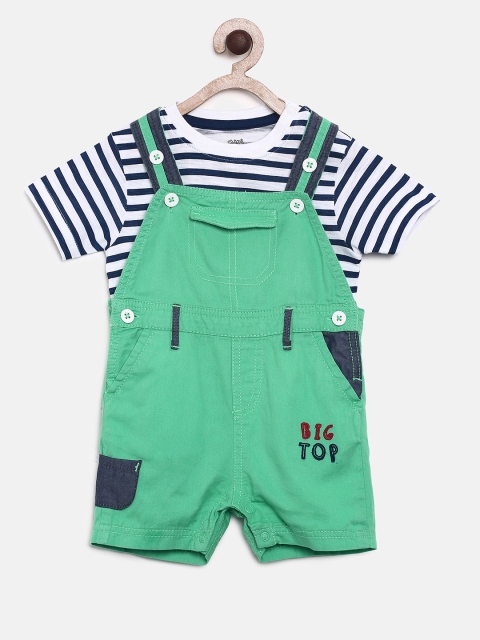

MINI KLUB Boys Green & White Striped T-shirt With Dangarees