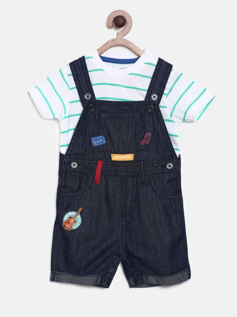 

MINI KLUB Boys Navy Blue Striped T-shirt with Dungarees