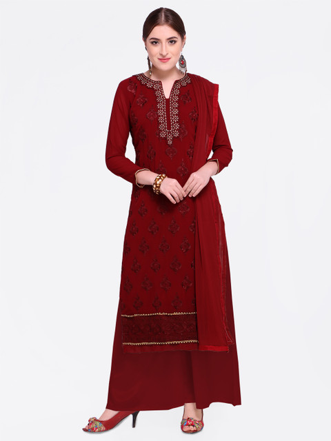 

Blissta Maroon Poly Georgette Unstitched Dress Material