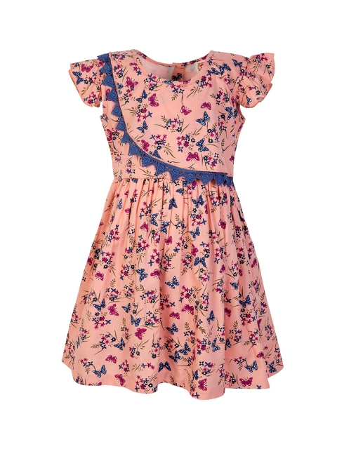 

Stylo Bug Girls Pink Printed Fit and Flare Dress