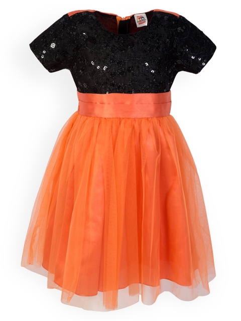 

Stylo Bug Girls Orange & Black Solid Fit & Flare Dress