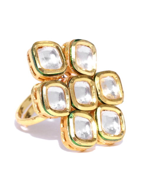 

damani Women Gold-Toned Stone-Studded Polki Adjustable Ring