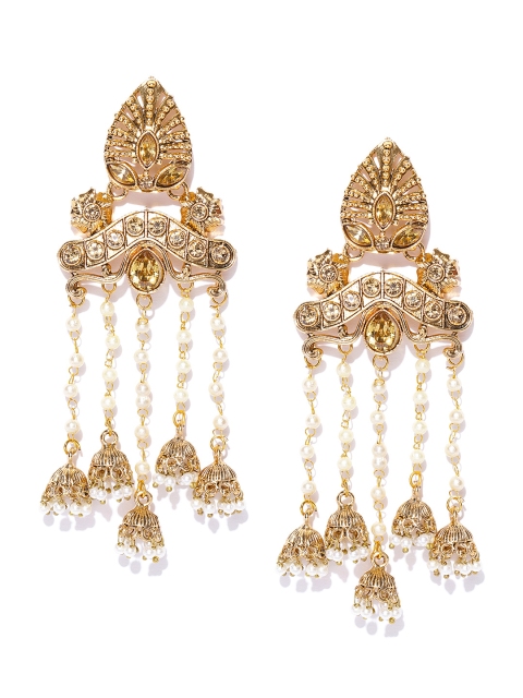 

damani Off-White Gold-Plated Stone-Studded Tasselled Drop Earrings