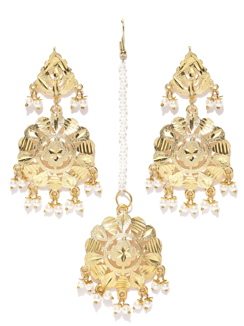

damani Gold-Plated Beaded & Textured Polki Jewellery Set