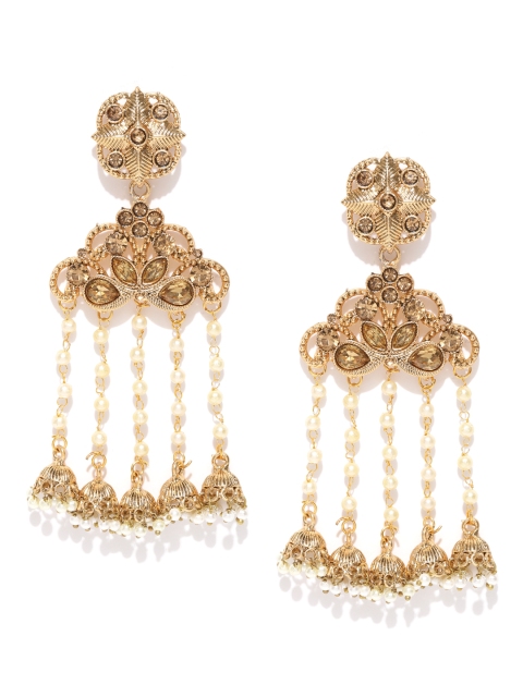 

damani Gold-Plated Stone-Studded Tasselled Classic Drop Earrings