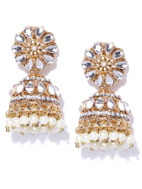 

damani White Gold-Plated Stone-Studded Dome Shaped Jhumkas