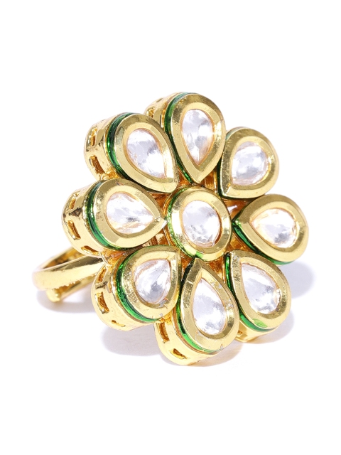 

damani Women Gold-Toned Kundan-Studded Adjustable Floral Polki Ring