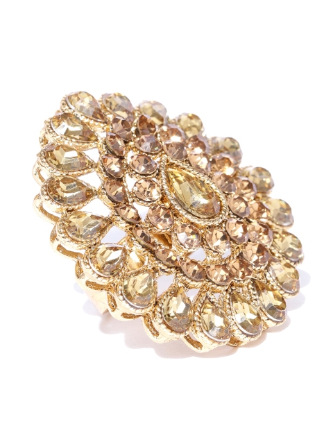 

damani Women Gold-Toned & Brown Stone-Studded Adjustable Polki Ring