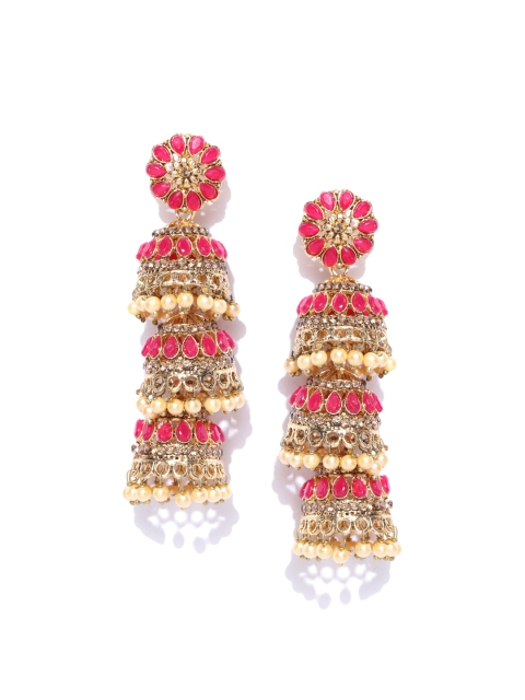 

damani Pink Gold-Plated Stone-Studded Dome Shaped Jhumkas