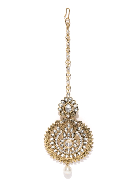 

damani Antique Gold-Plated Stone-Studded Maang Tika