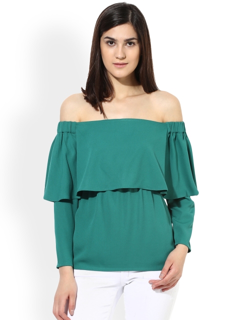 

Magzayra Women Teal Green Solid Bardot Top