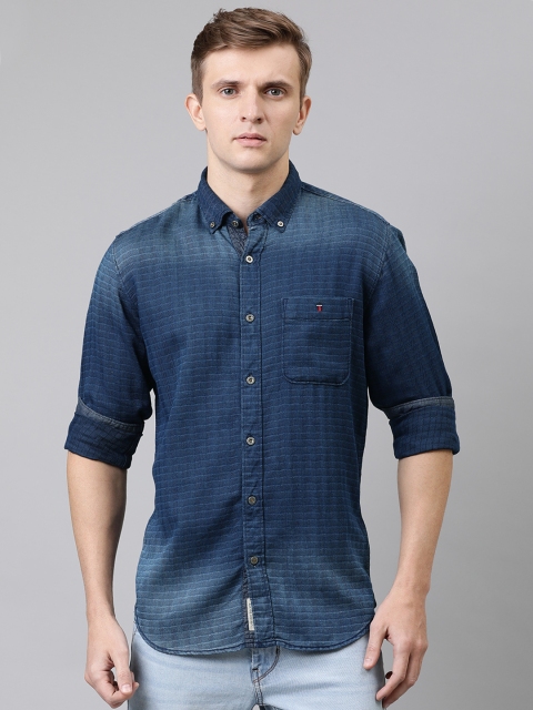 

Louis Philippe Jeans Men Blue Slim Fit Self Design Casual Shirt
