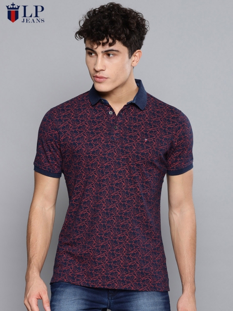 

Louis Philippe Jeans Men Navy Blue Printed Polo Collar T-shirt