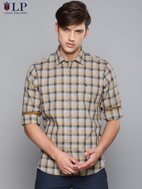 

Louis Philippe Sport Men Blue & Khaki Slim Fit Checked Casual Shirt