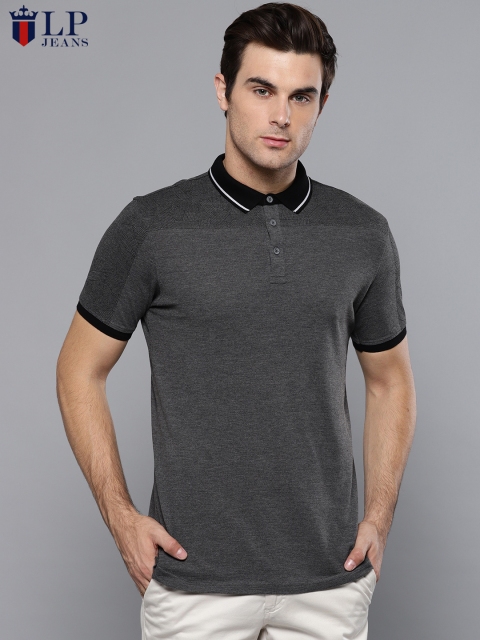 

Louis Philippe Jeans Men Charcoal Grey Solid Polo Collar T-shirt