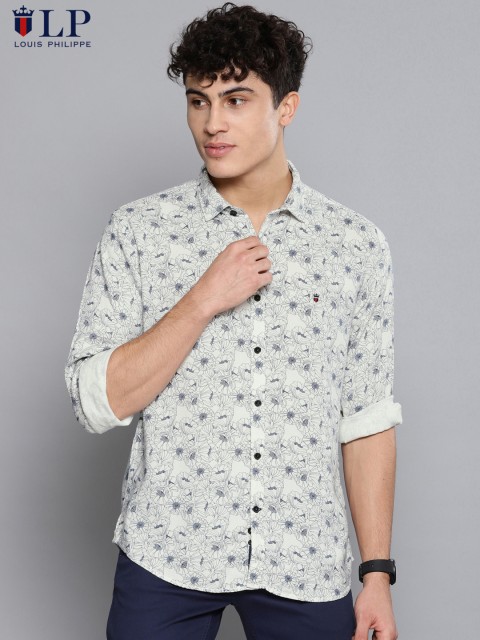 

Louis Philippe Sport Men Off-White & Blue Slim Fit Printed Casual Shirt
