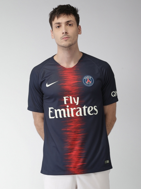 

Nike Men Navy & Red Printed Breathe Paris Saint-Germain Home Stadium DRI-FIT T-Shirt, Navy blue