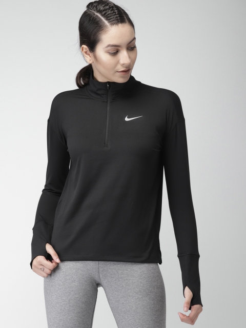 

Nike Women Black Solid AS W NK ELMNT TOP HZ Running T-shirt
