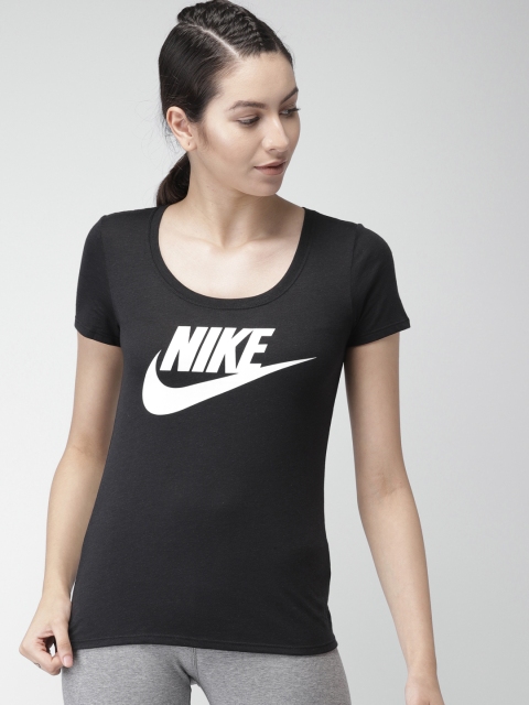 

Nike Women Black & White Printed AS W NSW TEE TBL SCP FTRA LOGO Slim Fit Tshirt