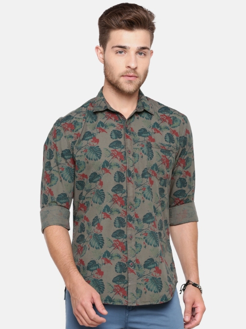 

Breakbounce Men Green & Teal Slim Fit Printed Casual Shirt