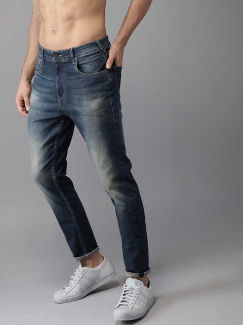 

HERE&NOW Men Blue Slim Fit Mid-Rise Clean Look Stretchable Cropped Jeans
