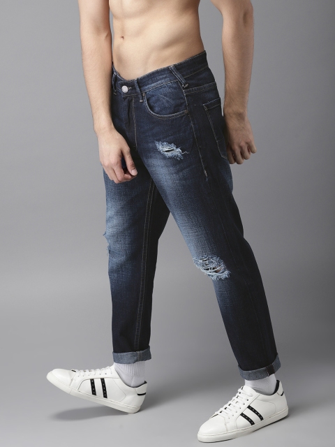 

HERE&NOW Men Blue Slim Fit Mid-Rise Distressed Cropped Jeans