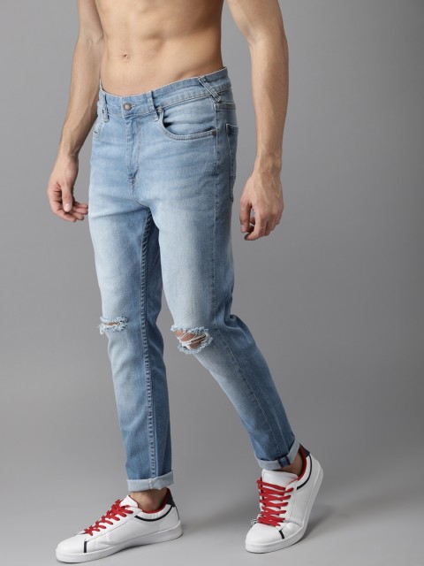 

HERE&NOW Men Blue Slim Fit Mid-Rise Slash Knee Stretchable Cropped Jeans