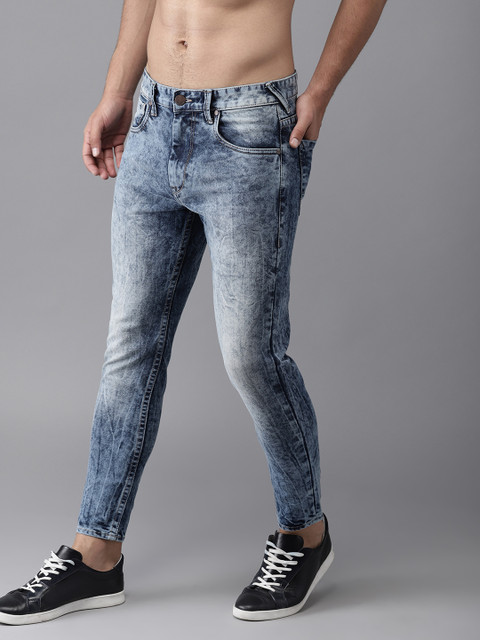 

HERE&NOW Men Blue Slim Fit Mid-Rise Clean Look Stretchable Cropped Jeans