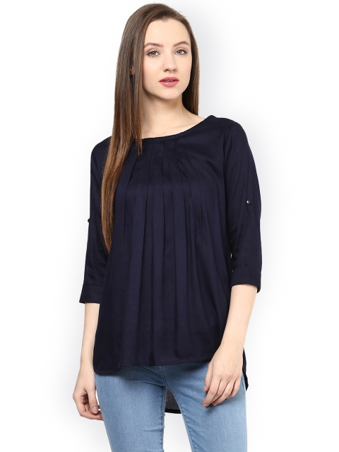 

Hapuka Women Navy Blue Solid High-Low Top