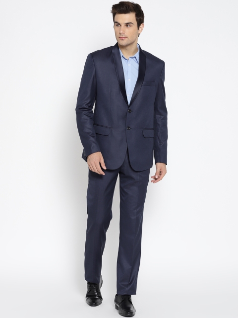 

Routeen Navy Blue Solid Slim Fit Party Tuxedo Suit