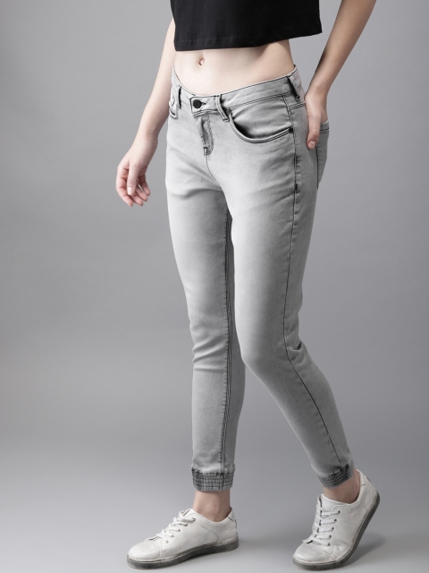 

HERE&NOW Women Grey Mid-Rise Clean Look Stretchable Cropped Jogger Jeans