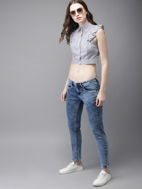 

HERE&NOW Women Blue Skinny Fit Low-Rise Clean Look Stretchable Cropped Jeans, Na