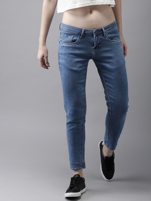 

HERE&NOW Women Blue Skinny Fit Low-Rise Clean Look Stretchable Cropped Jeans
