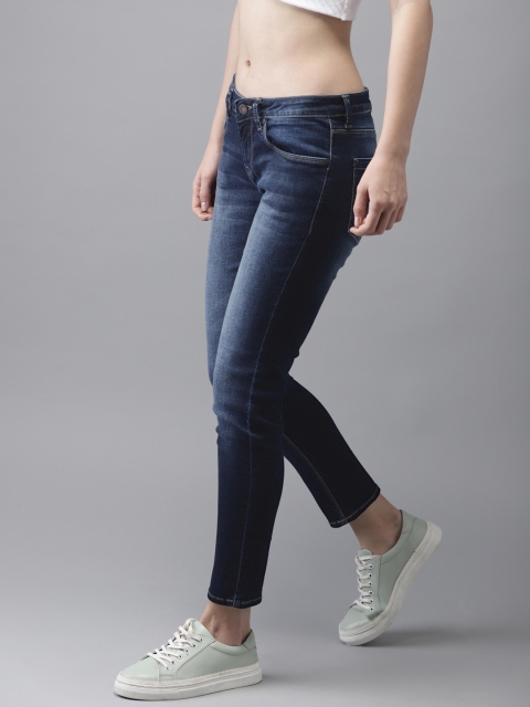 

HERE&NOW Women Blue Skinny Fit Low-Rise Clean Look Stretchable Cropped Jeans