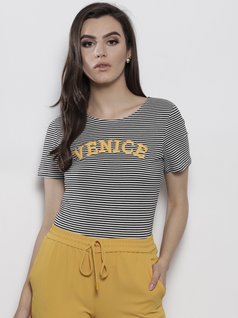 

DOROTHY PERKINS Women Black & White Striped Round Neck T-shirt