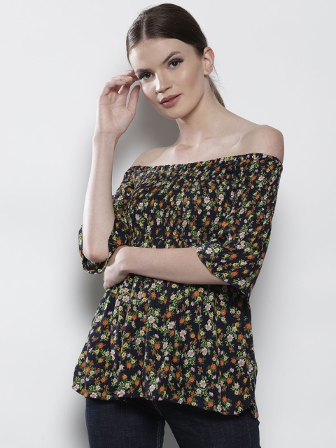

DOROTHY PERKINS Women Navy Blue Printed Bardot Top