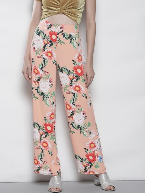 

DOROTHY PERKINS Women Peach-Coloured Regular Fit Floral Print Parallel Trousers