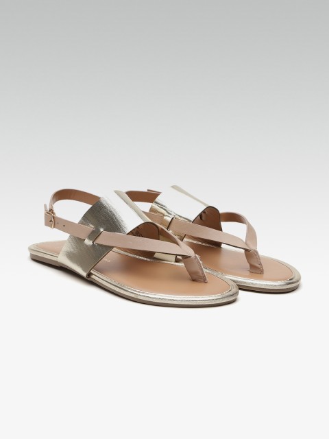 

DOROTHY PERKINS Women Gold-Toned & Beige Solid Open Toe Flats